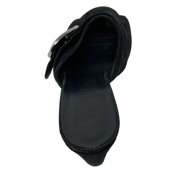 CHANEL Black Suede Heart Buckle Open Toe Wedge SINGLE LEFT SHOE - Size 9.5 - Picture 9 of 11